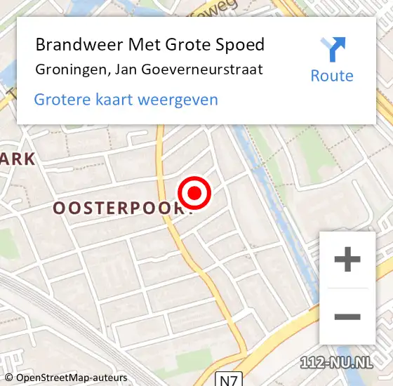 Locatie op kaart van de 112 melding: Brandweer Met Grote Spoed Naar Groningen, Jan Goeverneurstraat op 14 december 2022 21:32