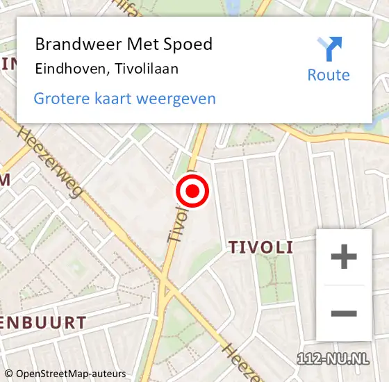 Locatie op kaart van de 112 melding: Brandweer Met Spoed Naar Eindhoven, Tivolilaan op 14 december 2022 22:01