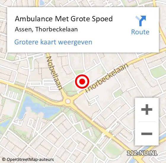 Locatie op kaart van de 112 melding: Ambulance Met Grote Spoed Naar Assen, Thorbeckelaan op 14 december 2022 22:19