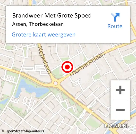 Locatie op kaart van de 112 melding: Brandweer Met Grote Spoed Naar Assen, Thorbeckelaan op 14 december 2022 22:19