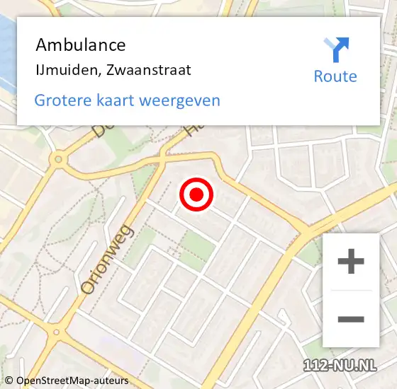 Locatie op kaart van de 112 melding: Ambulance IJmuiden, Zwaanstraat op 14 december 2022 22:39