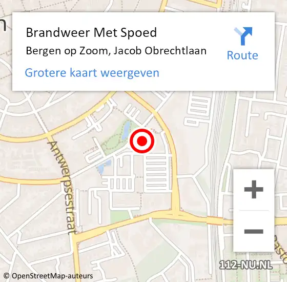 Locatie op kaart van de 112 melding: Brandweer Met Spoed Naar Bergen op Zoom, Jacob Obrechtlaan op 14 december 2022 22:56