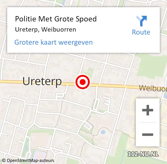 Locatie op kaart van de 112 melding: Politie Met Grote Spoed Naar Ureterp, Weibuorren op 14 december 2022 22:58