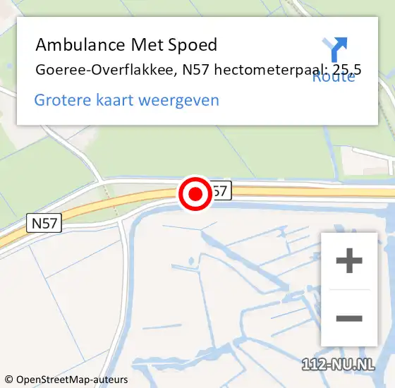 Locatie op kaart van de 112 melding: Ambulance Met Spoed Naar Goeree-Overflakkee, N57 hectometerpaal: 25,5 op 14 december 2022 23:22
