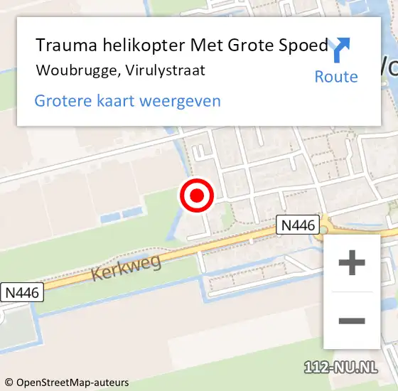 Locatie op kaart van de 112 melding: Trauma helikopter Met Grote Spoed Naar Woubrugge, Virulystraat op 14 december 2022 23:43