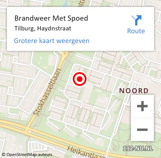 Locatie op kaart van de 112 melding: Brandweer Met Spoed Naar Tilburg, Haydnstraat op 15 december 2022 00:41