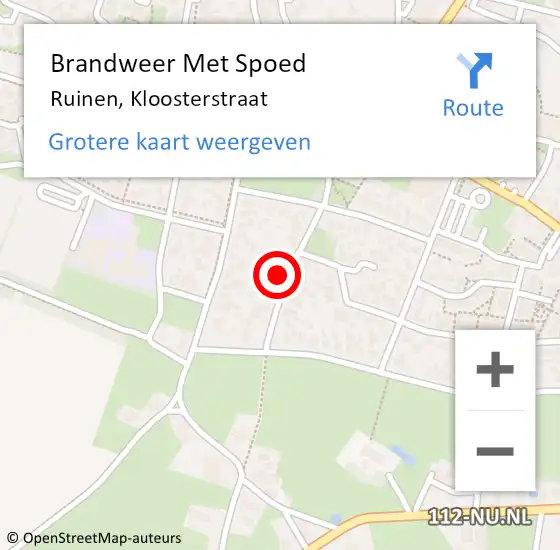 Locatie op kaart van de 112 melding: Brandweer Met Spoed Naar Ruinen, Kloosterstraat op 15 december 2022 01:01