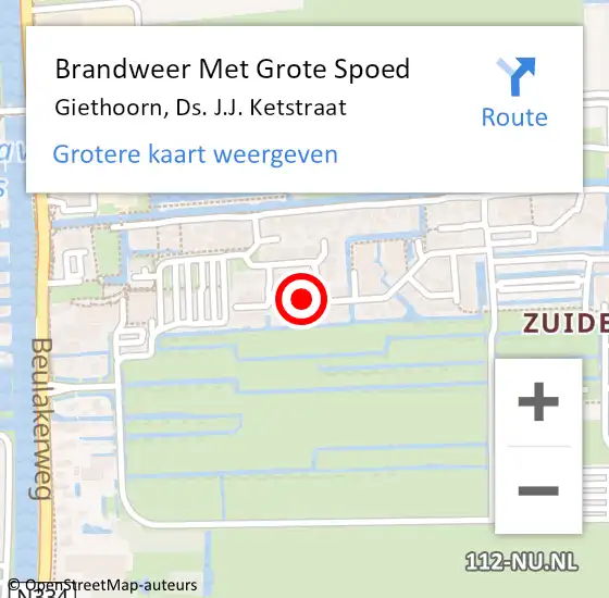 Locatie op kaart van de 112 melding: Brandweer Met Grote Spoed Naar Giethoorn, Ds. J.J. Ketstraat op 15 december 2022 01:24