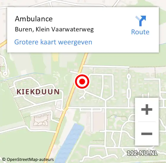 Locatie op kaart van de 112 melding: Ambulance Buren, Klein Vaarwaterweg op 8 augustus 2014 12:23