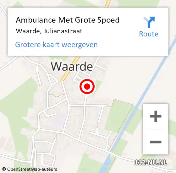 Locatie op kaart van de 112 melding: Ambulance Met Grote Spoed Naar Waarde, Julianastraat op 8 augustus 2014 12:23