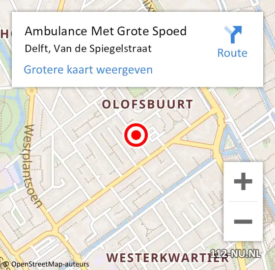 Locatie op kaart van de 112 melding: Ambulance Met Grote Spoed Naar Delft, Van de Spiegelstraat op 15 december 2022 02:27