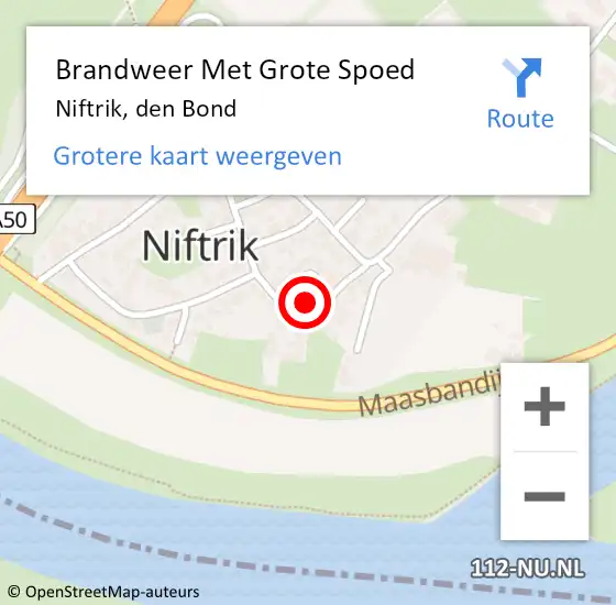 Locatie op kaart van de 112 melding: Brandweer Met Grote Spoed Naar Niftrik, den Bond op 15 december 2022 02:34