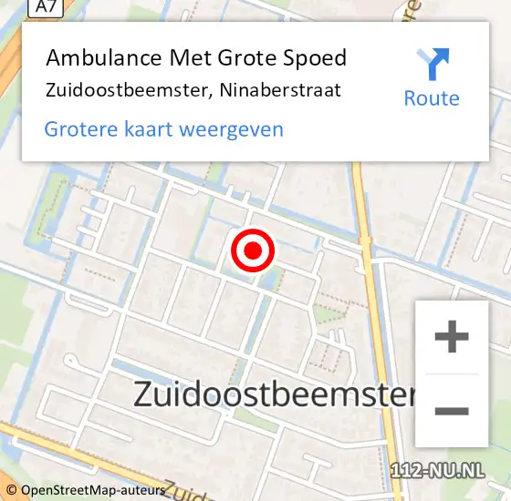 Locatie op kaart van de 112 melding: Ambulance Met Grote Spoed Naar Zuidoostbeemster, Ninaberstraat op 15 december 2022 02:53