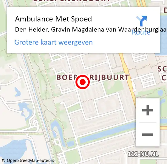 Locatie op kaart van de 112 melding: Ambulance Met Spoed Naar Den Helder, Gravin Magdalena van Waardenburglaan op 15 december 2022 04:16