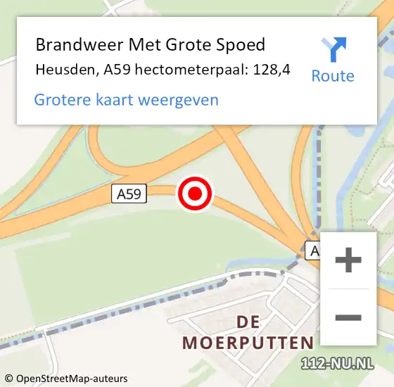 Locatie op kaart van de 112 melding: Brandweer Met Grote Spoed Naar Heusden, A59 hectometerpaal: 128,4 op 15 december 2022 04:28
