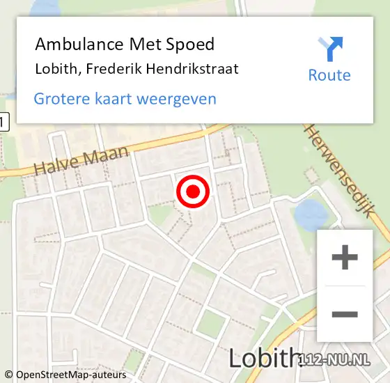 Locatie op kaart van de 112 melding: Ambulance Met Spoed Naar Lobith, Frederik Hendrikstraat op 15 december 2022 04:47