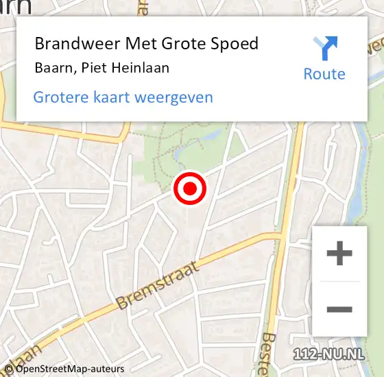 Locatie op kaart van de 112 melding: Brandweer Met Grote Spoed Naar Baarn, Piet Heinlaan op 15 december 2022 05:55