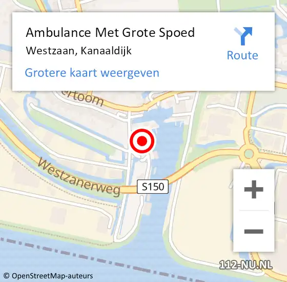 Locatie op kaart van de 112 melding: Ambulance Met Grote Spoed Naar Westzaan, Kanaaldijk op 15 december 2022 06:05
