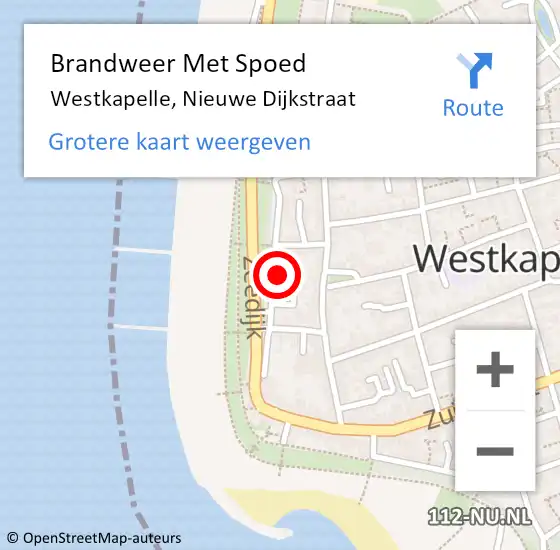 Locatie op kaart van de 112 melding: Brandweer Met Spoed Naar Westkapelle, Nieuwe Dijkstraat op 15 december 2022 06:36