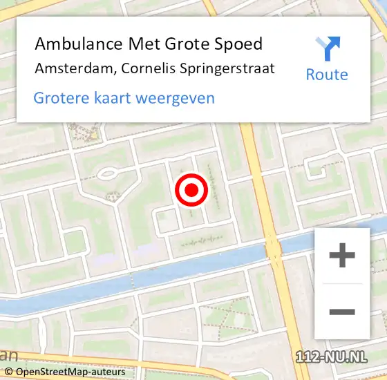Locatie op kaart van de 112 melding: Ambulance Met Grote Spoed Naar Amsterdam, Cornelis Springerstraat op 15 december 2022 06:37