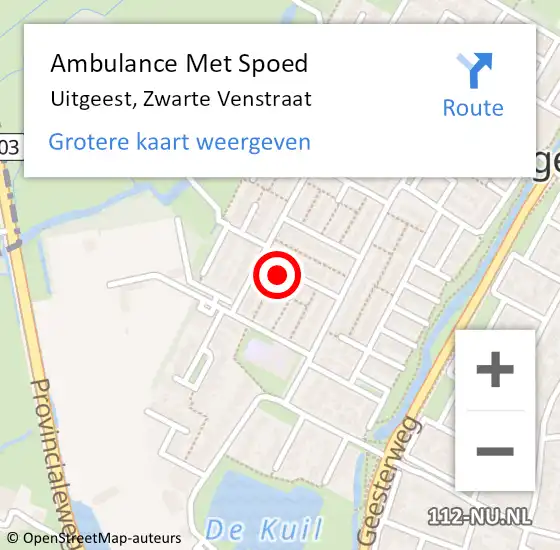 Locatie op kaart van de 112 melding: Ambulance Met Spoed Naar Uitgeest, Zwarte Venstraat op 15 december 2022 07:48