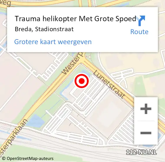 Locatie op kaart van de 112 melding: Trauma helikopter Met Grote Spoed Naar Breda, Stadionstraat op 15 december 2022 07:56