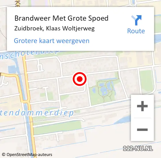 Locatie op kaart van de 112 melding: Brandweer Met Grote Spoed Naar Zuidbroek, Klaas Woltjerweg op 15 december 2022 08:09