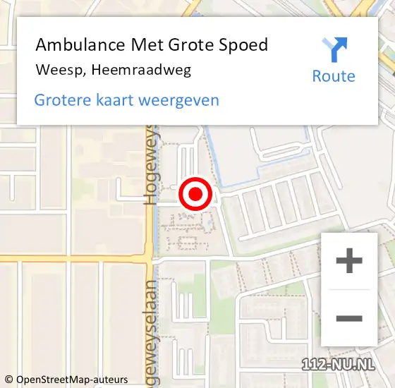 Locatie op kaart van de 112 melding: Ambulance Met Grote Spoed Naar Weesp, Heemraadweg op 15 december 2022 08:35