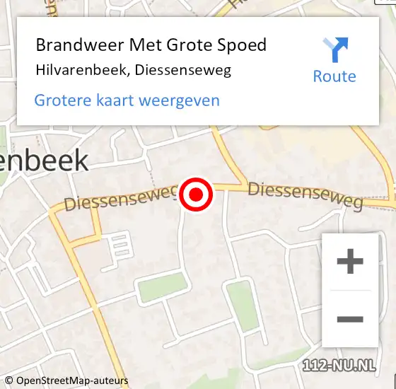 Locatie op kaart van de 112 melding: Brandweer Met Grote Spoed Naar Hilvarenbeek, Diessenseweg op 15 december 2022 09:00