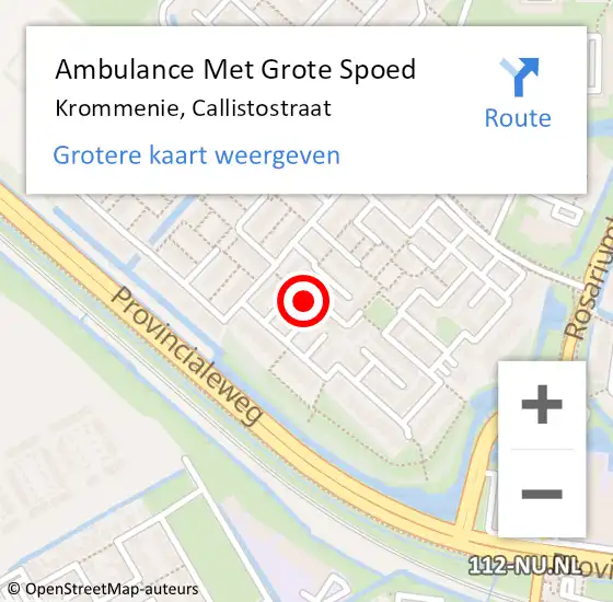 Locatie op kaart van de 112 melding: Ambulance Met Grote Spoed Naar Krommenie, Callistostraat op 15 december 2022 09:04