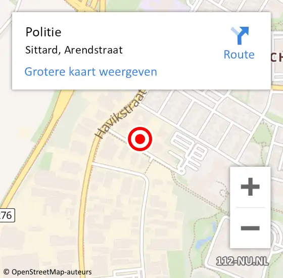 Locatie op kaart van de 112 melding: Politie Sittard, Arendstraat op 15 december 2022 09:07