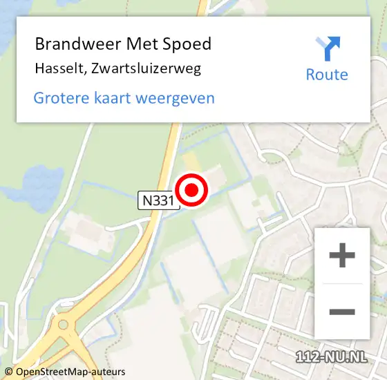 Locatie op kaart van de 112 melding: Brandweer Met Spoed Naar Hasselt, Zwartsluizerweg op 15 december 2022 09:07