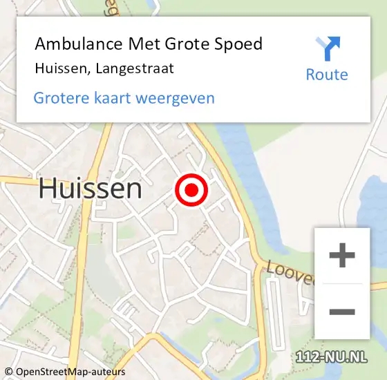 Locatie op kaart van de 112 melding: Ambulance Met Grote Spoed Naar Huissen, Langestraat op 15 december 2022 09:07