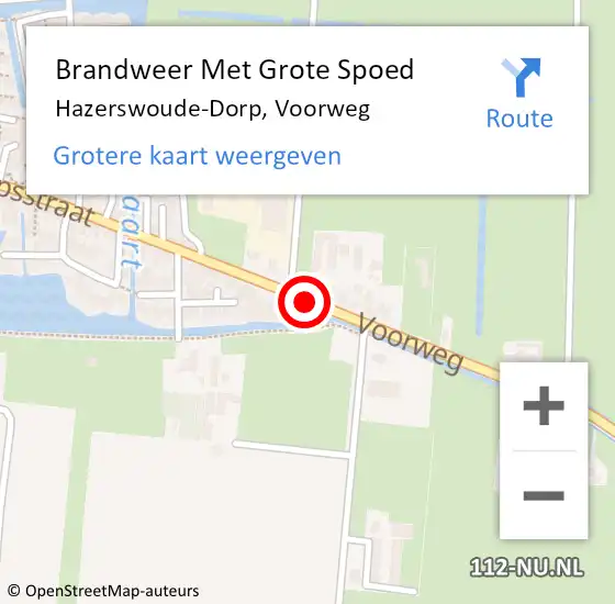 Locatie op kaart van de 112 melding: Brandweer Met Grote Spoed Naar Hazerswoude-Dorp, Voorweg op 15 december 2022 09:08