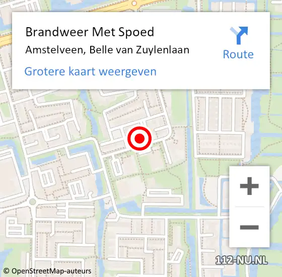 Locatie op kaart van de 112 melding: Brandweer Met Spoed Naar Amstelveen, Belle van Zuylenlaan op 15 december 2022 09:14