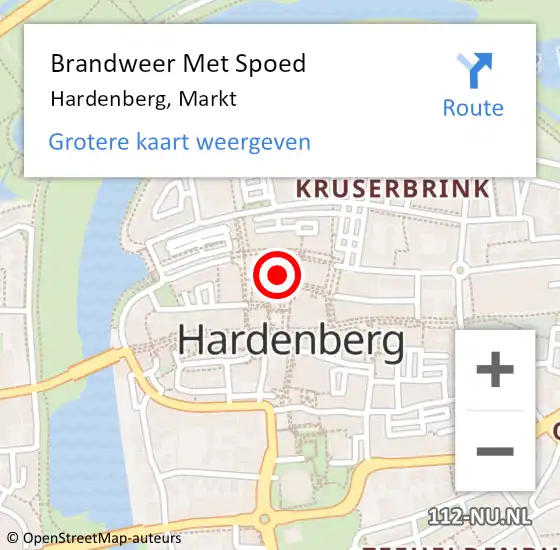 Locatie op kaart van de 112 melding: Brandweer Met Spoed Naar Hardenberg, Markt op 15 december 2022 09:20