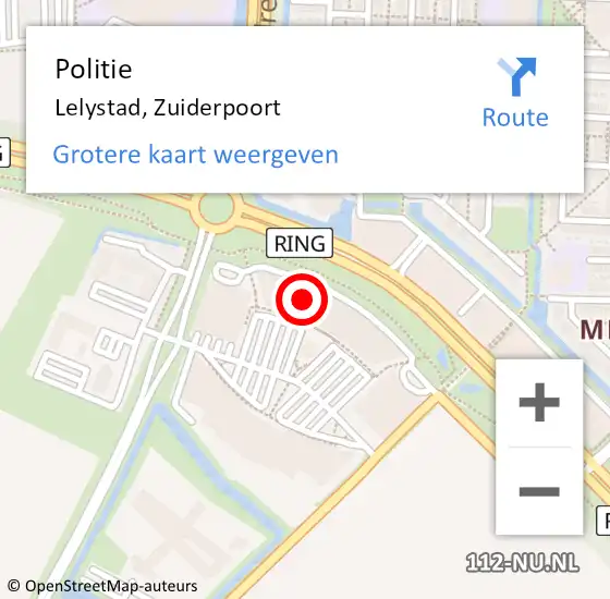 Locatie op kaart van de 112 melding: Politie Lelystad, Zuiderpoort op 15 december 2022 09:23