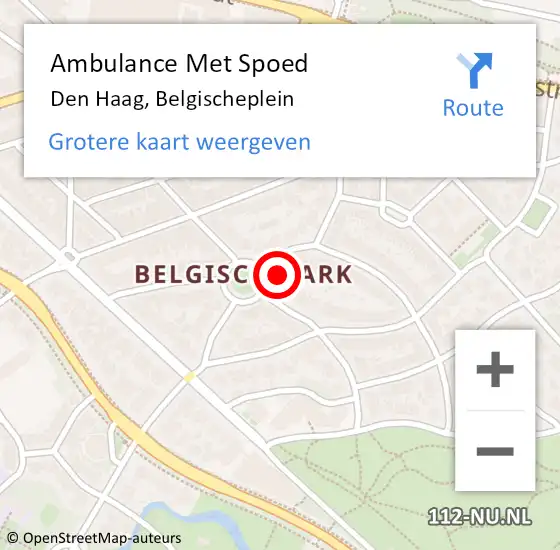 Locatie op kaart van de 112 melding: Ambulance Met Spoed Naar Den Haag, Belgischeplein op 15 december 2022 09:23