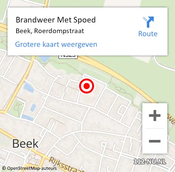 Locatie op kaart van de 112 melding: Brandweer Met Spoed Naar Beek, Roerdompstraat op 15 december 2022 09:45