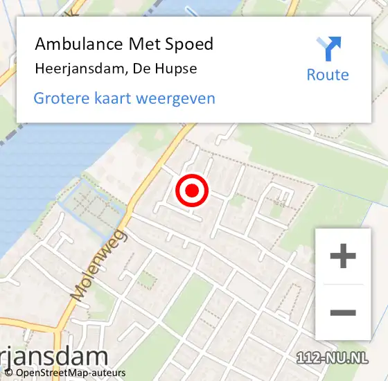 Locatie op kaart van de 112 melding: Ambulance Met Spoed Naar Heerjansdam, De Hupse op 15 december 2022 10:01