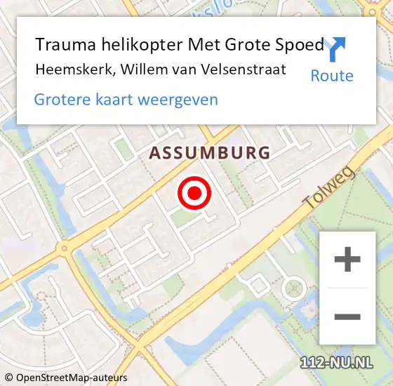 Locatie op kaart van de 112 melding: Trauma helikopter Met Grote Spoed Naar Heemskerk, Willem van Velsenstraat op 15 december 2022 10:13