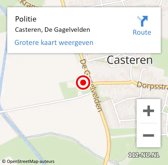 Locatie op kaart van de 112 melding: Politie Casteren, De Gagelvelden op 15 december 2022 10:22