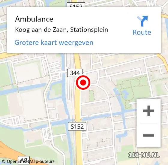 Locatie op kaart van de 112 melding: Ambulance Koog aan de Zaan, Stationsplein op 15 december 2022 10:28
