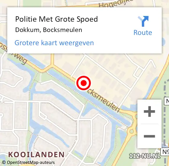 Locatie op kaart van de 112 melding: Politie Met Grote Spoed Naar Dokkum, Bocksmeulen op 15 december 2022 10:48