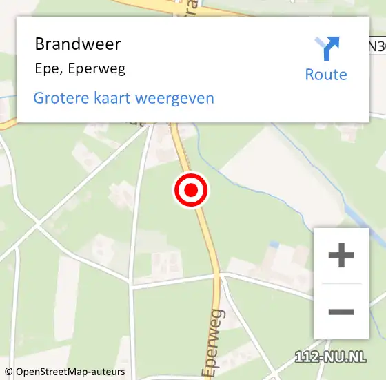 Locatie op kaart van de 112 melding: Brandweer Epe, Eperweg op 15 december 2022 11:07