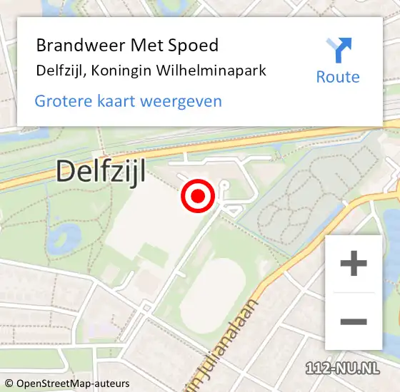 Locatie op kaart van de 112 melding: Brandweer Met Spoed Naar Delfzijl, Koningin Wilhelminapark op 15 december 2022 11:17