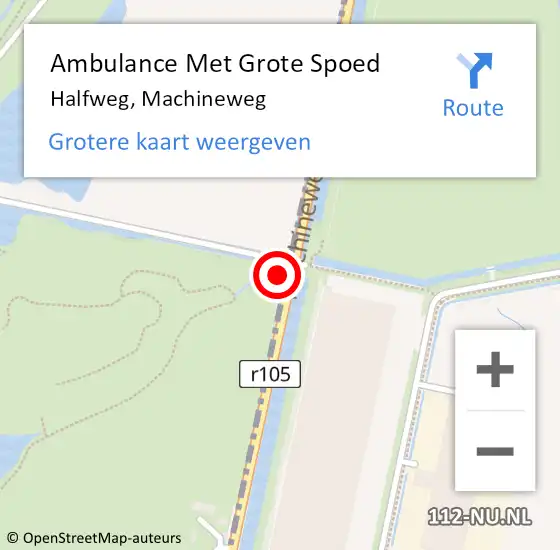 Locatie op kaart van de 112 melding: Ambulance Met Grote Spoed Naar Halfweg, Machineweg op 15 december 2022 11:27