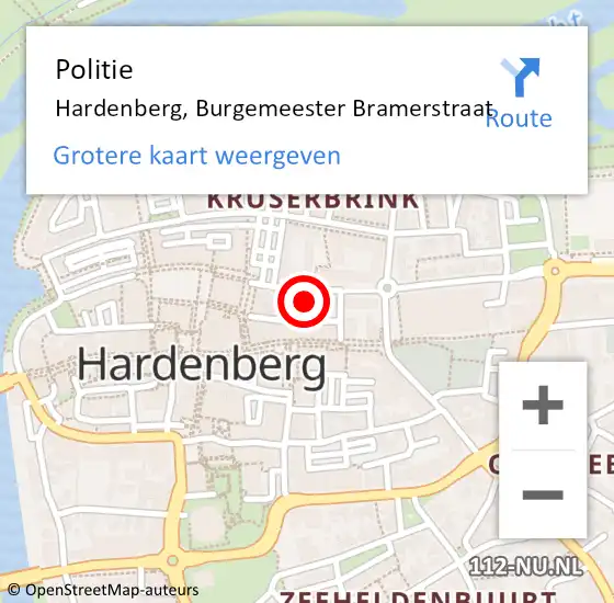 Locatie op kaart van de 112 melding: Politie Hardenberg, Burgemeester Bramerstraat op 15 december 2022 12:12