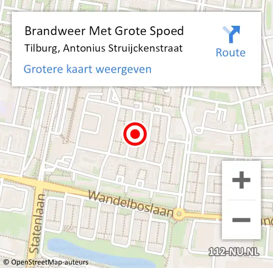 Locatie op kaart van de 112 melding: Brandweer Met Grote Spoed Naar Tilburg, Antonius Struijckenstraat op 15 december 2022 12:16