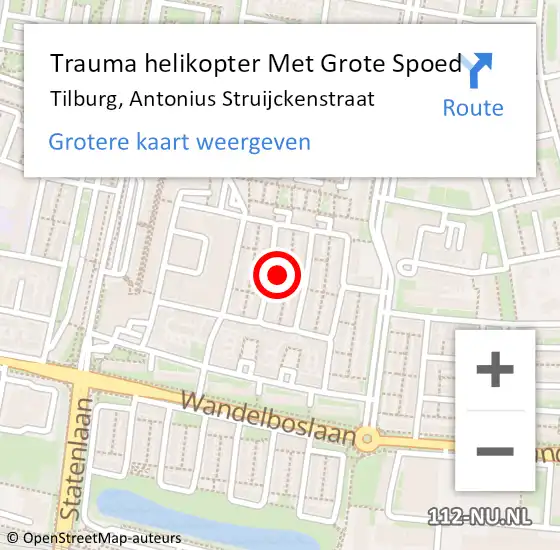 Locatie op kaart van de 112 melding: Trauma helikopter Met Grote Spoed Naar Tilburg, Antonius Struijckenstraat op 15 december 2022 12:18